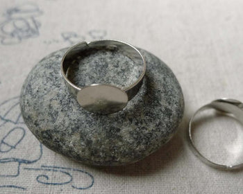 Accessories - 10mm Pad Ring Base Silvery Gray Nickel Tone Adjustable Ring Set Of 50  A6002