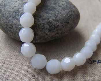 Accessories - 13 Inches Strand (55 Pcs) Of Faceted Milky White Plastic Acrylic Beads 6mm A3936