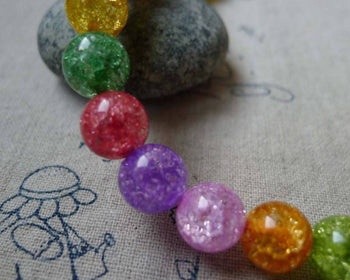 Accessories - 15.7 Inches Strand (39 Pcs) Round  Crackle Glass Beads Assorted Color 10mm A5510