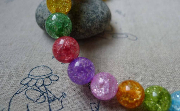 Accessories - 15.7 Inches Strand (39 Pcs) Round  Crackle Glass Beads Assorted Color 10mm A5510