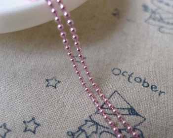 Accessories - 16ft (5m) Of E-Coating Pink Tone Brass Bead Chain Ball Chain 1.5mm A7378