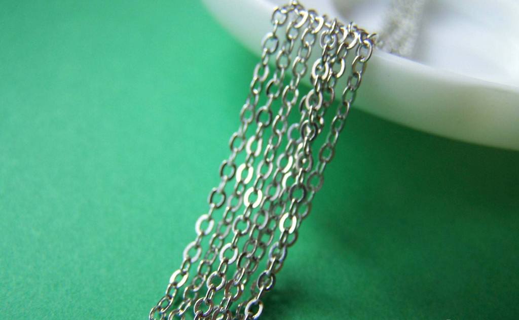 Accessories - 16ft (5m) Of Platinum White Gold Tone Brass Flat Oval Cable Chain Link 1.5mm A3949