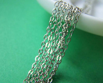 Accessories - 16ft (5m) Of Platinum White Gold Tone Brass Flat Oval Cable Chain Link 1.5mm A3949