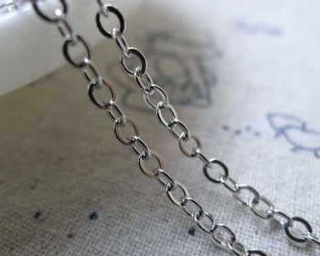 Accessories - 16ft (5m) Of Platinum White Gold Tone Brass Flat Oval Cable Chain Link 2.8x3.2mm A6473