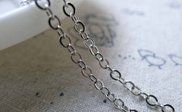 Accessories - 16ft (5m) Of Platinum White Gold Tone Brass Flat Oval Cable Chain Link 2.8x3.2mm A6473