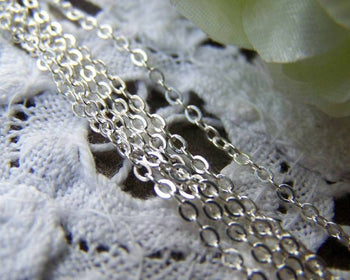 Accessories - 16ft (5m) Of Platinum White Gold Tone Brass Flat Oval Cable Chain Link 2mm A2004