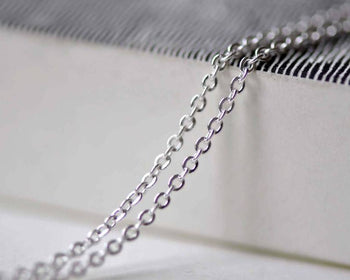 Accessories - 16ft (5m) Of Silver Tone Brass Flat Oval Cable Chain 1mm A6176