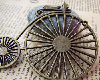 Accessories - 2 Pcs Antique Bronze 19th Century Vintage Bicycle Pendants Charms Large Size 60x75mm A1761