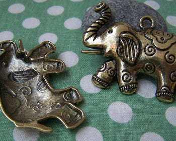 Accessories - 2 Pcs Antique Bronze Elephant Pendants 40x56mm  A654