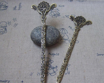 Accessories - 2 Pcs Antique Bronze Filigree Flower Hook Bookmarks 40x133mm  A4917