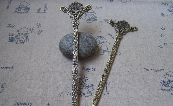 Accessories - 2 Pcs Antique Bronze Filigree Flower Hook Bookmarks 40x133mm  A4917