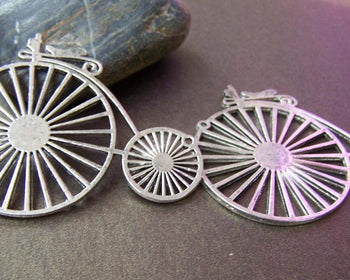 Accessories - 2 Pcs Antique Silver 19th Century Vintage Bicycle Pendants Charms Large Size 60x75mm A3059