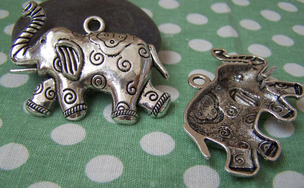 Accessories - 2 Pcs Antique Silver Elephant Pendants 40x56mm A1203