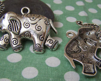 Accessories - 2 Pcs Antique Silver Elephant Pendants 40x56mm A1203