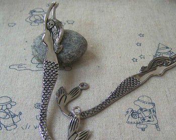 2 pcs Antique Silver Mermaid Bookmarks Pendants Double Sided A2329