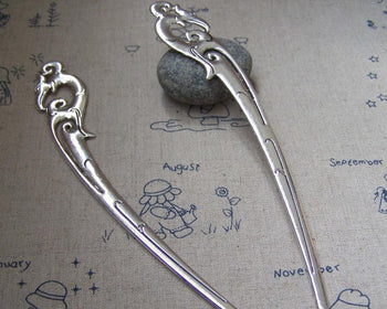 Accessories - 2 Pcs Antique Silver Phoenix Shaped Chinese Hairpin Large Size 25x162mm A2174