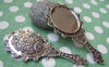 Accessories - 2 Pcs Antique Silver Traditional Chinese Round Glass Mirror Pendant 32x70mm A3646