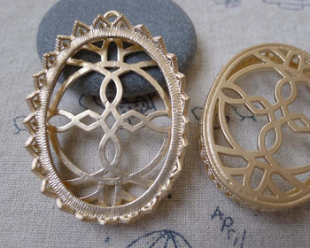 Accessories - 2 Pcs Matte Gold Tone Brass Filigree Oval Base Settings Match 30x40mm Cameo  A7153