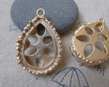 Accessories - 2 Pcs Matte Gold Tone Brass Teardrop Drop Filigree  Base Settings Match 18x25mm Cameo  A7151