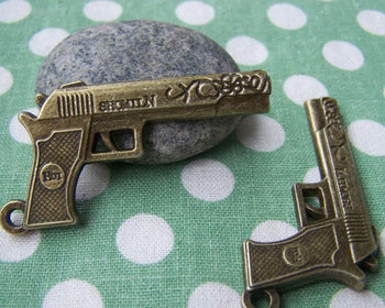 Accessories - 2 Pcs Of Antique Bronze 3D Handgun Pendants 23x63mm A1228