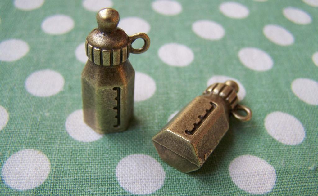 Accessories - 2 Pcs Of Antique Bronze Baby Bottle Pendants 10x29mm A4145