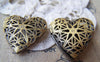 Accessories - 2 Pcs Of Antique Bronze Brass Filigree Heart Photo Locket Charms 25mm A3549