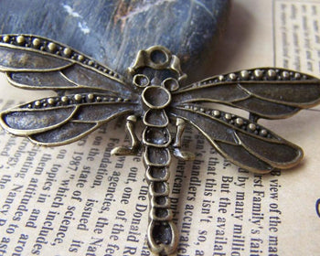 Accessories - 2 Pcs Of Antique Bronze Dragonfly Charms Pendants 42x73mm A1817