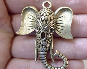 Accessories - 2 Pcs Of Antique Bronze Filigree 3D Elephant Pendants 35x46mm A6485