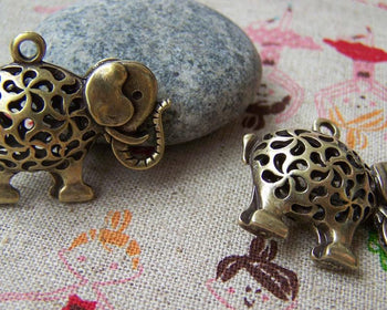 Accessories - 2 Pcs Of Antique Bronze Filigree Elephant Pendants Charms 21x33mm A1811