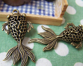 Accessories - 2 Pcs Of Antique Bronze Filigree Goldfish Pendants Charms 20x41mm A1799