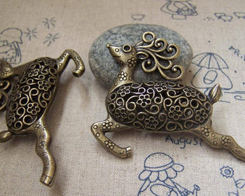 Accessories - 2 Pcs Of Antique Bronze Huge 3D Filigree Deer Pendants 48x64mm A2193