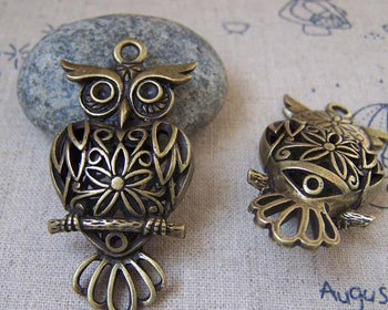 Accessories - 2 Pcs Of Antique Bronze Huge Filigree 3D Owl Pendants  25x51mm A2239