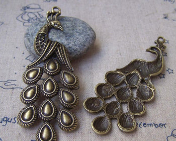 Accessories - 2 Pcs Of Antique Bronze Lovely Filigree Peacock Pendant Large Size 30x83mm A2837