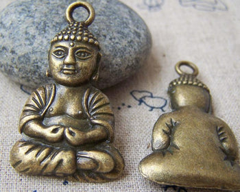 Accessories - 2 Pcs Of Antique Bronze Sitting Buddha Charms 24x34mm A2497