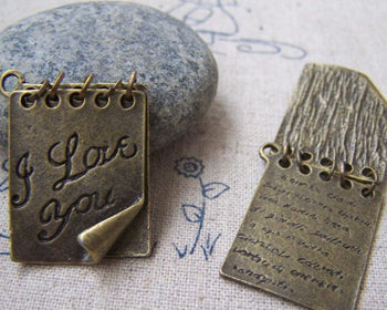 Accessories - 2 Pcs Of Antique Bronze Two Pages Love Letter Charms Pendants 21x26mm A2958