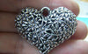 Accessories - 2 Pcs Of Antique Silver 3D Filigree Heart Pendants 32x42mm HEAVY WEIGHT A4936