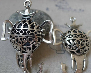 Accessories - 2 Pcs Of Antique Silver Filigree 3D Elephant Crown King Pendants 40x59mm A5919