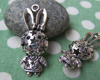 Accessories - 2 Pcs Of Antique Silver Filigree Rabbit Charms Pendants 15x38mm A1142