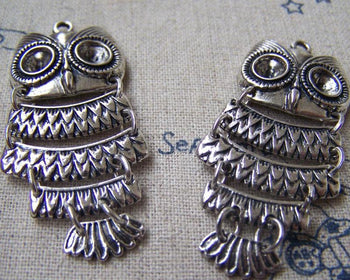 Accessories - 2 Pcs Of Antique Silver Lovely Owl Parts Charms 20x45mm A2917
