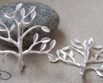 Accessories - 2 Pcs Of Matte Silver Brass Tree Shawl Pin Safety Pin Brooch 32x36mm A2229