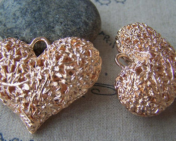 Accessories - 2 Pcs Of Non Tarnish Light Gold Tone 3D Filigree Heart Pendants 32x42mm HEAVY WEIGHT  A4490