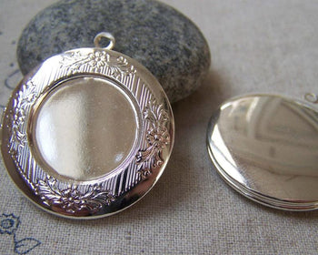Accessories - 2 Pcs Of Platinum White Gold Tone Round Bezel Photo Lockets 32mm A5605