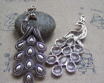Accessories - 2 Pcs Of Tibetan Silver Huge Peacock Pendants 30x83mm A4719