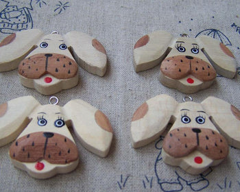 Accessories - 2 Pcs Of Wooden Dog Charms Earring Pendants 32x47mm A3744