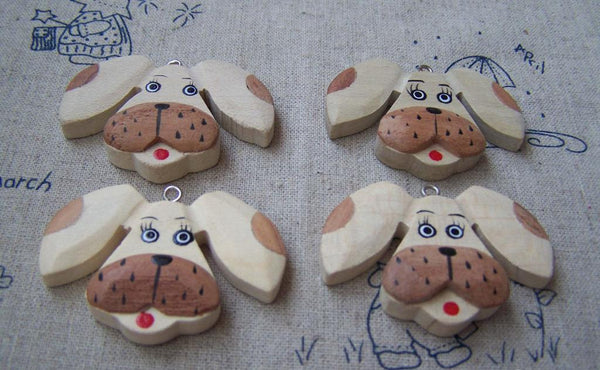 Accessories - 2 Pcs Of Wooden Dog Charms Earring Pendants 32x47mm A3744