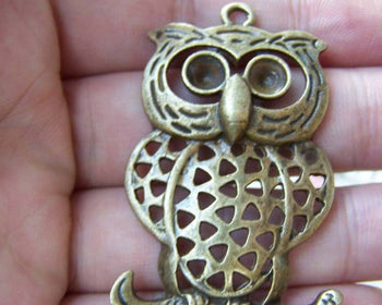 Accessories - 2 Pcs Owl Pendants Rhinestone Charms 33x50mm A120