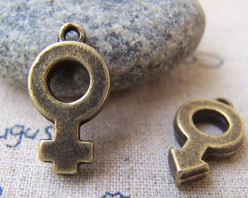 Accessories - 20 Pcs (10 Pairs) Of Antique Bronze Male And Female Gender Symbol Charms 11x21mm A3434