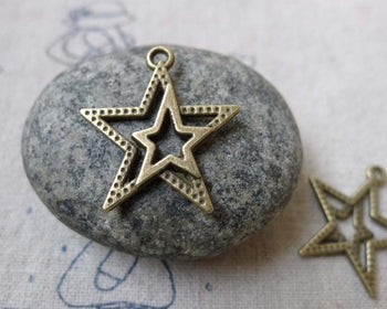Accessories - 20 Pcs Antique Bronze Double Star Charms 21x23mm  A6746