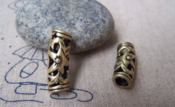 Accessories - 20 Pcs Antique Bronze Filigree Flower Curved Tube Connectors  7x20mm A442