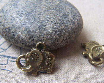 Accessories - 20 Pcs Antique Bronze Flower Elephant Charms 13x16mm  A4866